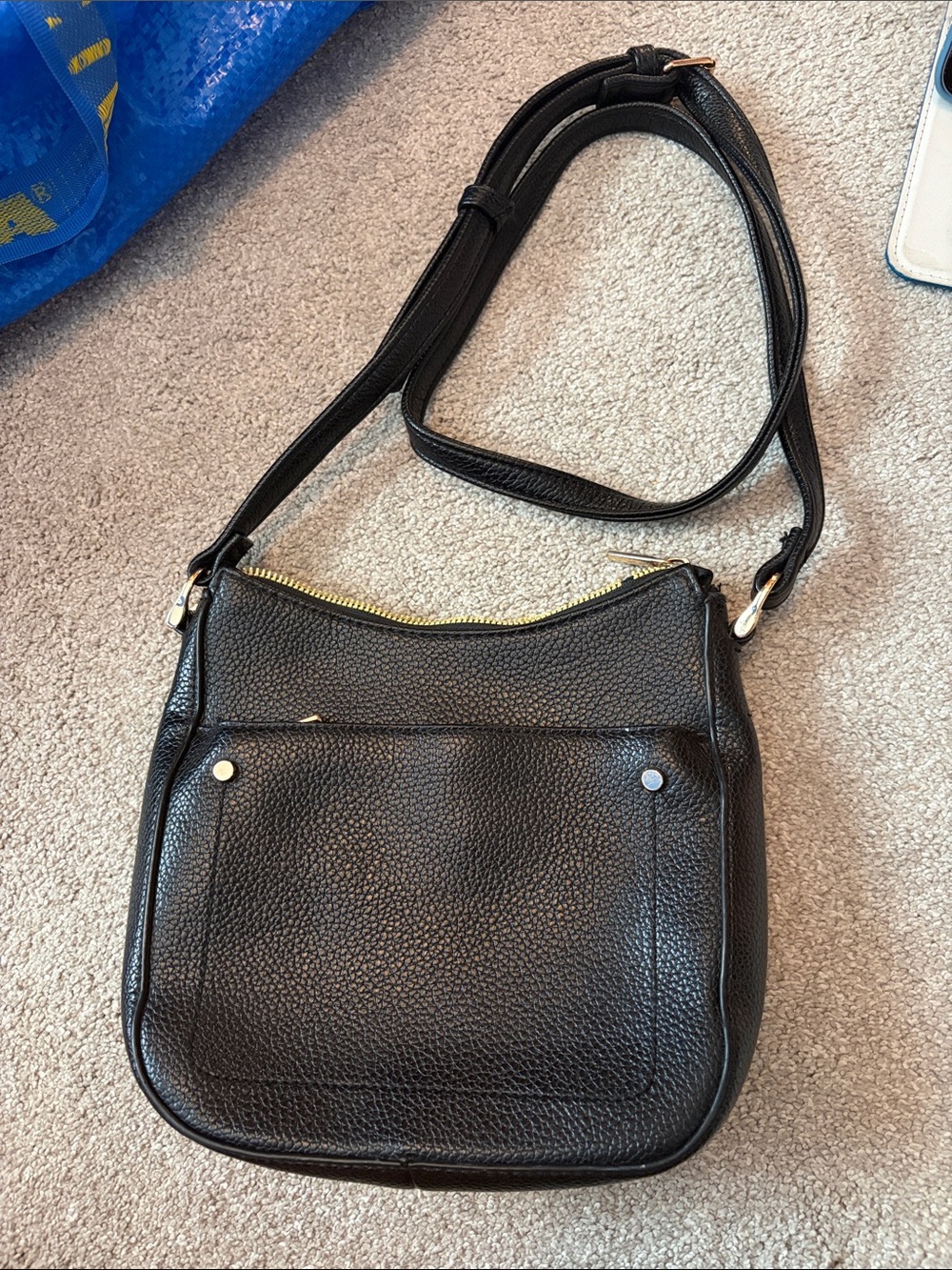 Black Leather Crossbody Bag - Classic Pebbled Design